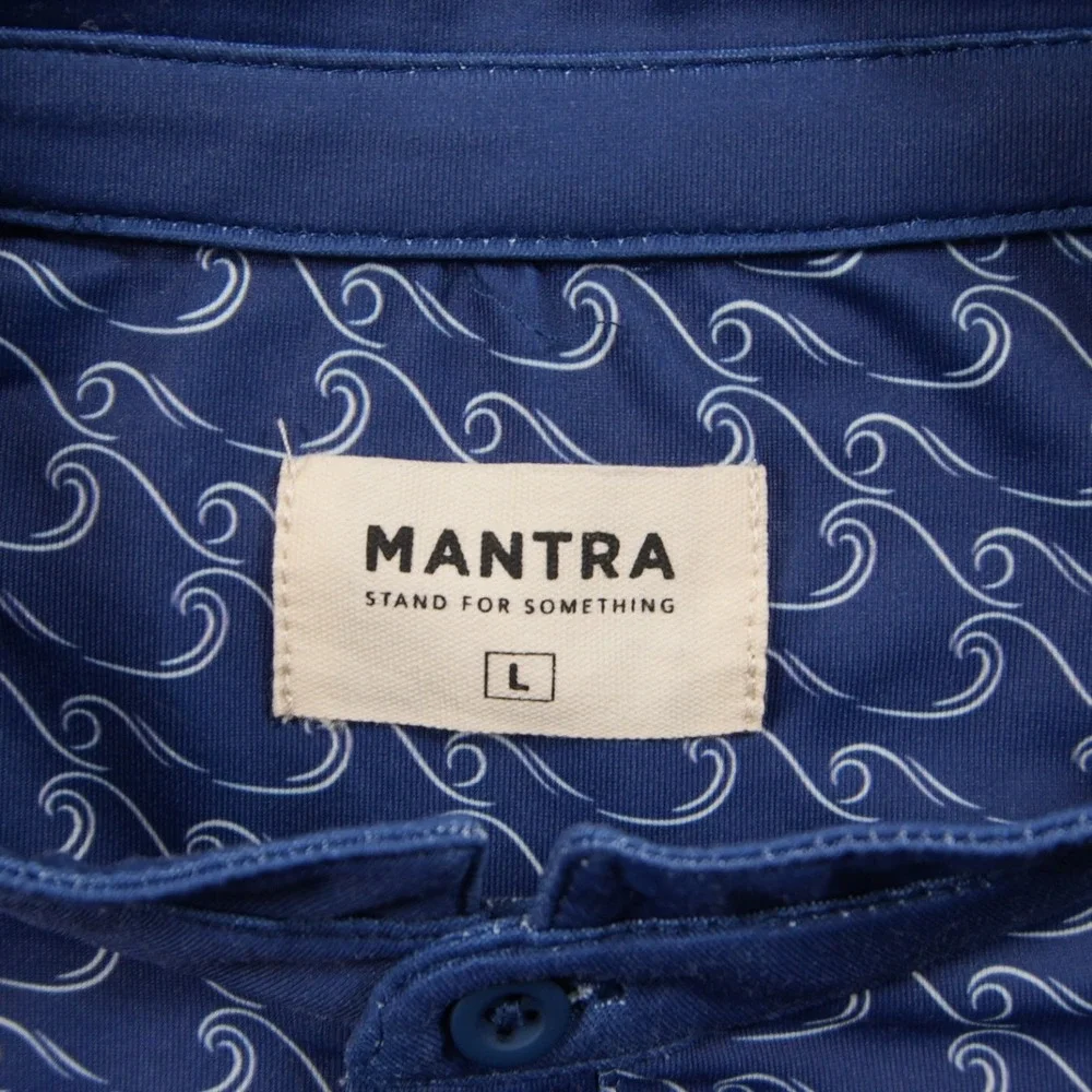Mantra Golf Catalyst Wave Print Band Collar Men Polo L Performance Lightweight